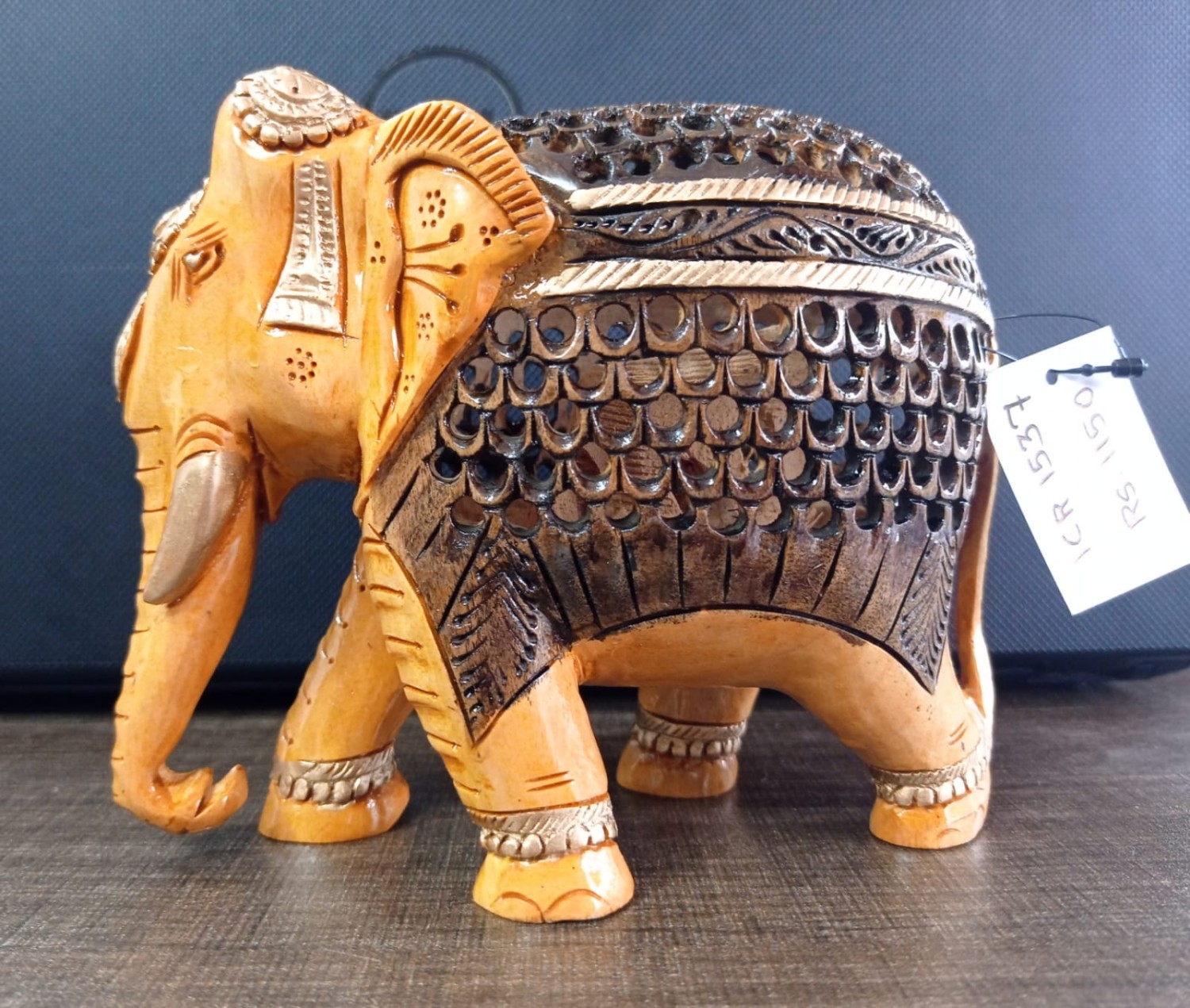 Wood Carving Undercut Elephant Showpiece